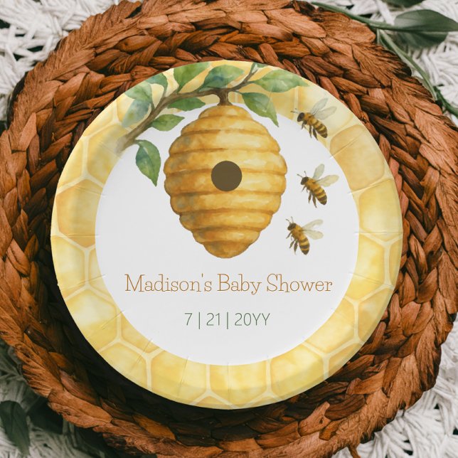 Plato De Papel Honeybee Hive Baby Shower (Honeybee Hive Baby Shower Paper Plates)