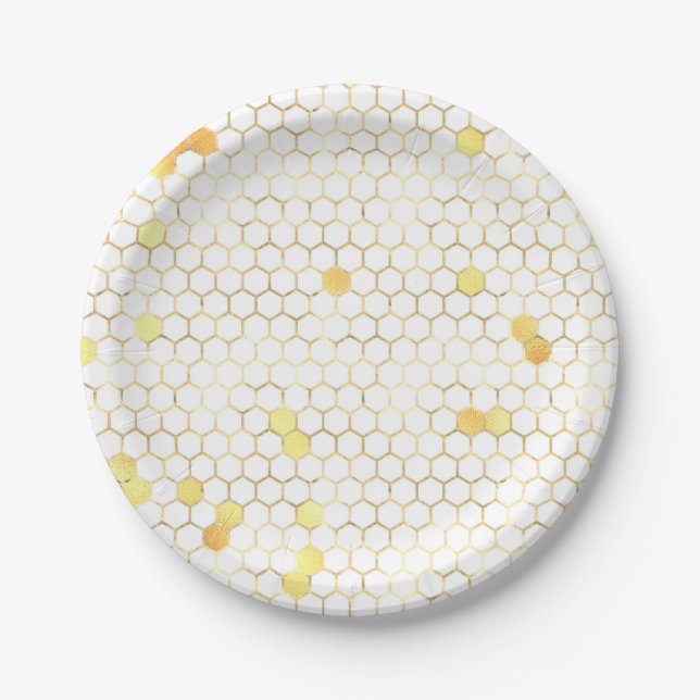 Plato De Papel Honeycomb de oro blanco elegante (Anverso)