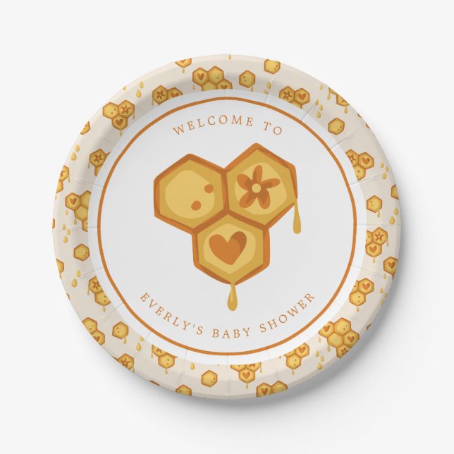Plato De Papel Honeycomb Honey Bee Cute Baby Shower (Anverso)