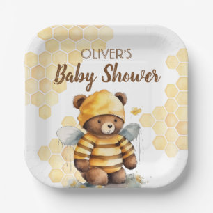 Plato De Papel Honeycombs y Baby Shower de oso de peluche con mie