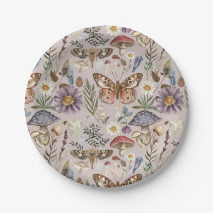 Plato De Papel Hongo y flor de mariposa vintage
