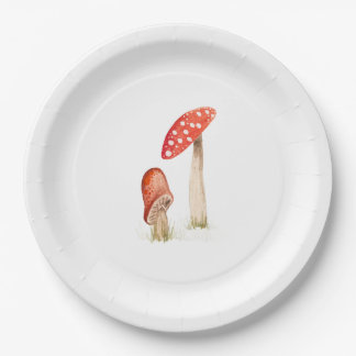 Plato De Papel Hongos caprichosos de acuarela del bosque