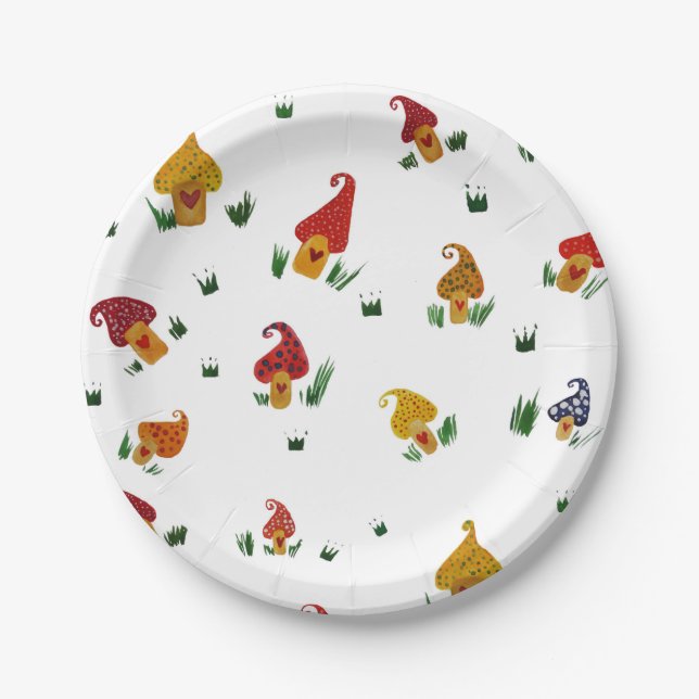 Plato De Papel Hongos con corazones Personalizado Placas de papel (Anverso)