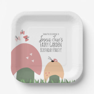 Plato De Papel Hongos Jardín Hadas Mariquitas Mariposas