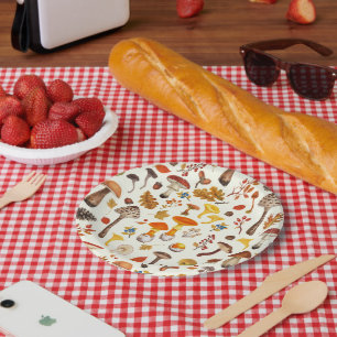 Plato De Papel Hongos salvajes en blanco roto