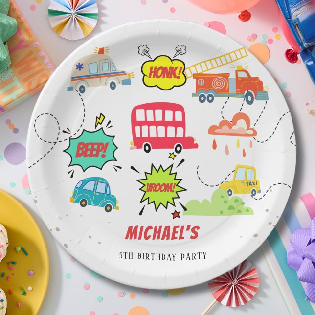 Plato De Papel Honk beep vroom vehículos felices cumpleaños (Subido por el creador)