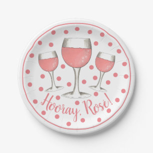 Plato De Papel ¡Hooray, Rosé! Vidrio de vino rosa rosa Rubor
