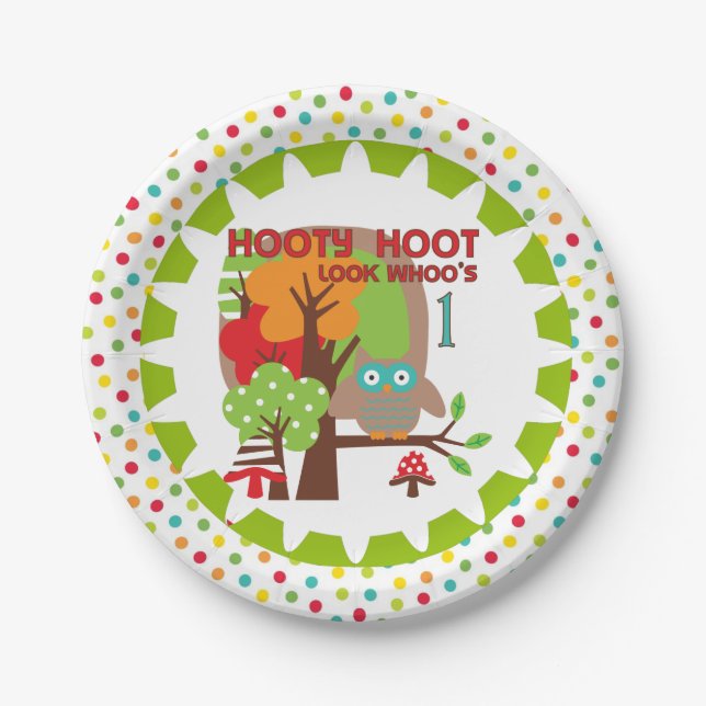 Plato De Papel Hooty Hoot Owl 1er Birthday Paper Plates (Anverso)