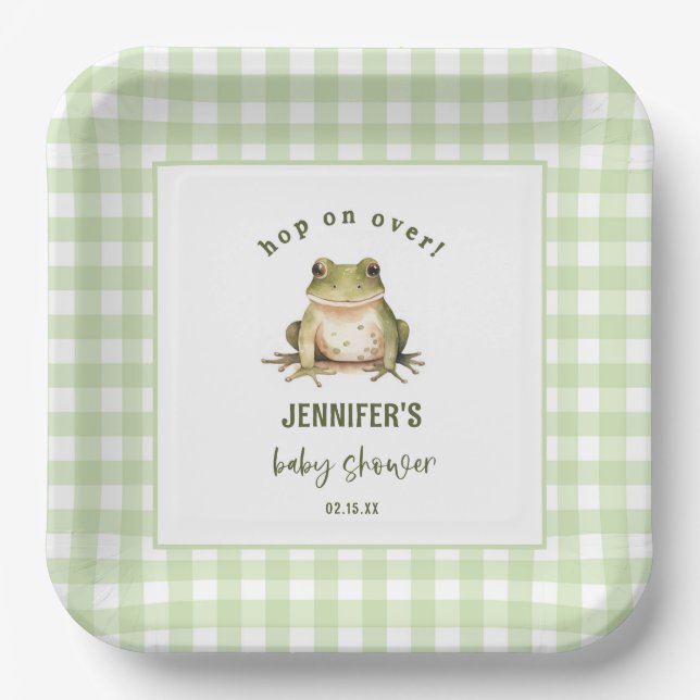 Plato De Papel Hop On Over Frog Tema Baby Shower (Anverso)