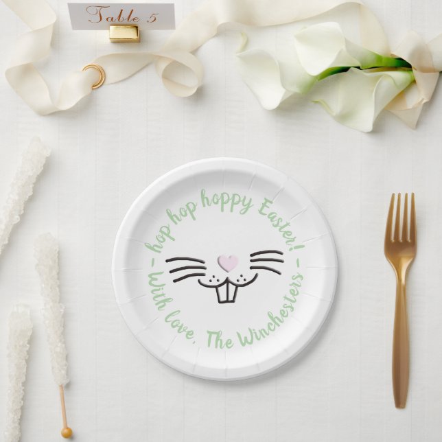 Plato De Papel Hoppy Easter gracioso lindo conejito rostro person (Boda)
