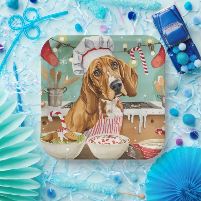 Plato De Papel Horario vacacional de Coonhound: Navidades festivo (Fiesta)