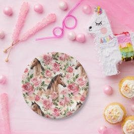 Plato De Papel Horarios Bonito Rosa Roses Floral Cumpleaños