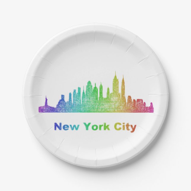 Plato De Papel Horizonte de New York City del arco iris (Anverso)