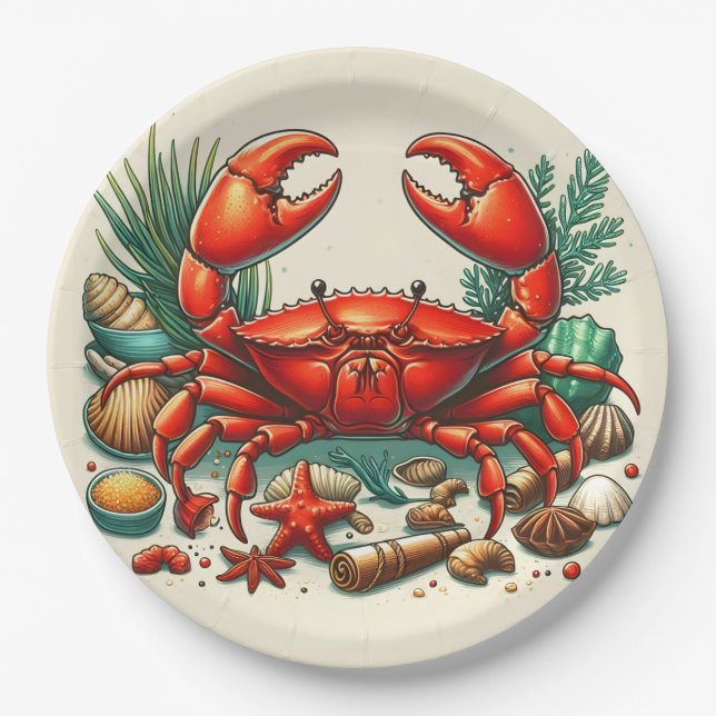 Plato De Papel Horno de cangrejo rojo (Anverso)
