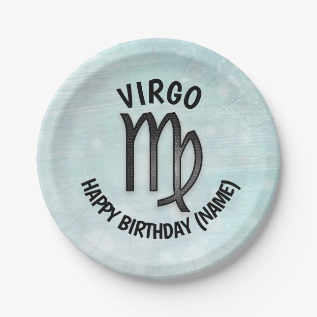 Plato De Papel Horoscope Rótulo Virgo Cumpleaños Personalizado (Anverso)