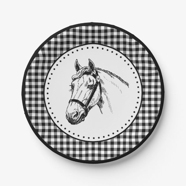 Plato De Papel Horse Gingham (Anverso)