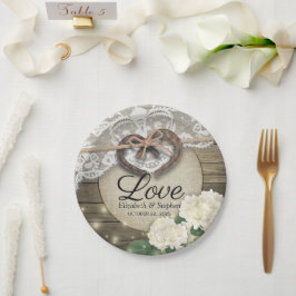 Plato De Papel Horseshoe Heart Lace Hydrangea Wood Wedding Shower