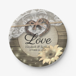 Plato De Papel Horseshoe Heart Lace Sunflower Wood Wedder Shower