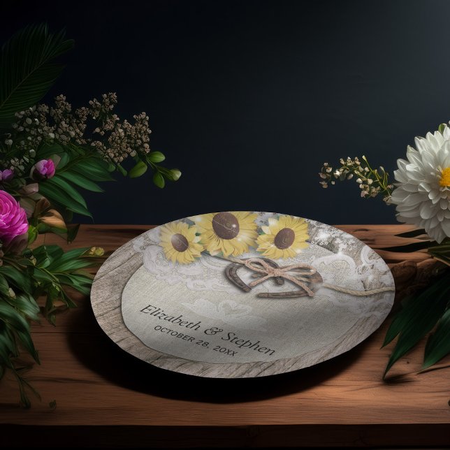 Plato De Papel Horseshoes Burlap Lace Sunflower Wedding Shower (Subido por el creador)