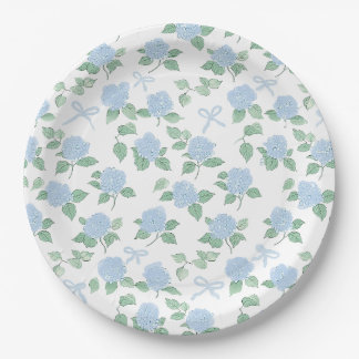 Plato De Papel Hortensia Azul de Moda y Lazos
