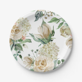 Plato De Papel Hortensia beige de rosa crema acuarela