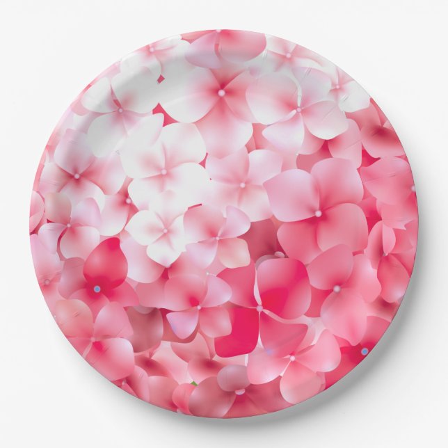 Plato De Papel Hortensia de acuarela rosa (Anverso)