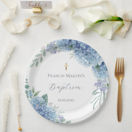 Plato De Papel Hortensia floral Bautizo