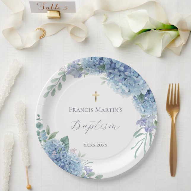 Plato De Papel Hortensia floral Bautizo (Boda)