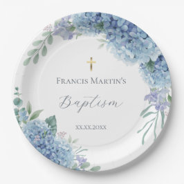 Plato De Papel Hortensia floral Bautizo