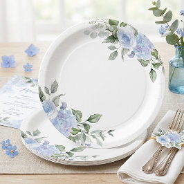 Plato De Papel Hortensias Azules el bebé está preparando una fies