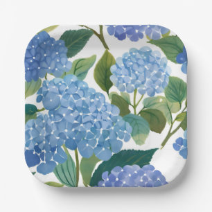 Plato De Papel Hortensias Azules Hermoso Arbusto Floral