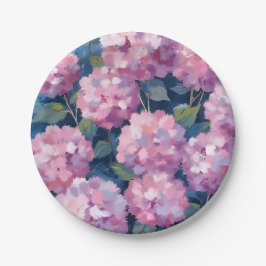 Plato De Papel Hortensias Florales Rosa Rubor