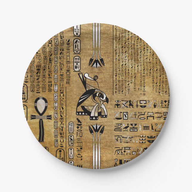 Plato De Papel Horus - Hor egipcio - Oro y Perla (Anverso)