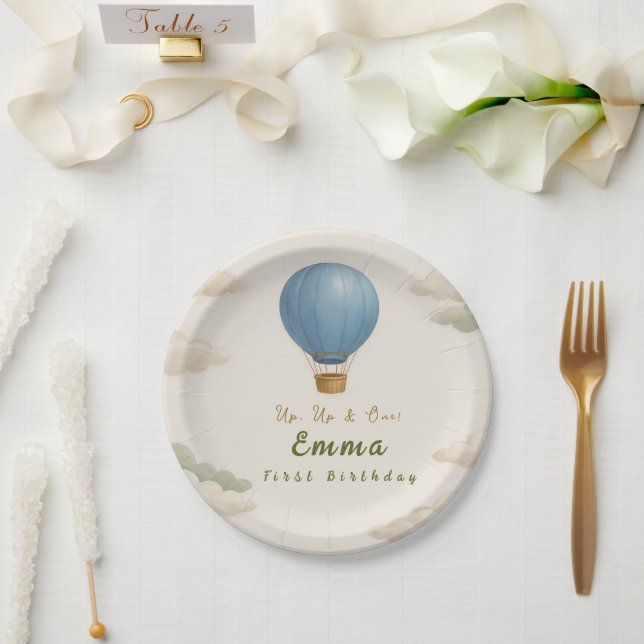 Plato De Papel Hot Air Balloon First Birthday Paper Plates  (Boda)