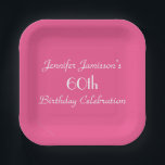 Plato De Papel Hot Pink 60th Birthday Party Name Square<br><div class="desc">Un sólido fondo rosa caliente decora este singular y divertido plato de papel fiesta. Aunque el valor predeterminado es "60th Birthday", puede cambiar fácilmente el texto por nombre, número de años y evento. ¡Muy femenina y niñita! Elija una forma cuadrada moderna o redondeada tradicional. Toallas de papel coincidentes disponibles en...</div>