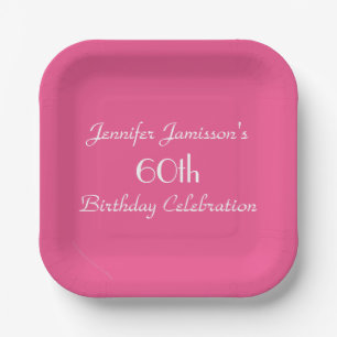 Plato De Papel Hot Pink 60th Birthday Party Name Square