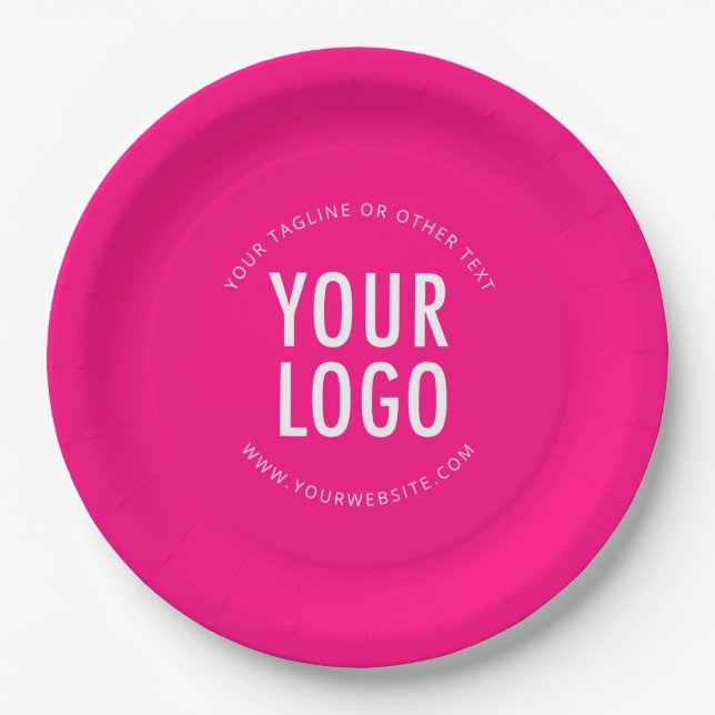 Plato De Papel Hot Pink Custom Paper Plates Business Logo Printed (Anverso)