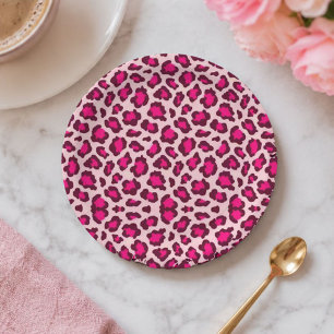 Plato De Papel Hot Pink Leopard Print Blush Glam Animal Print