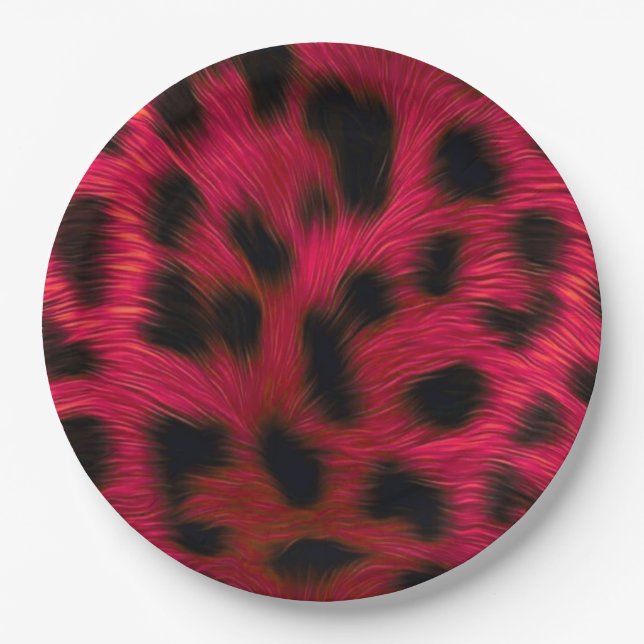Plato De Papel Hot Pink Leopard Print Faux  (Anverso)
