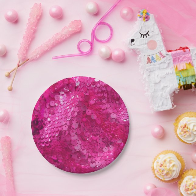 Plato De Papel Hot Pink Sequin (Fiesta)