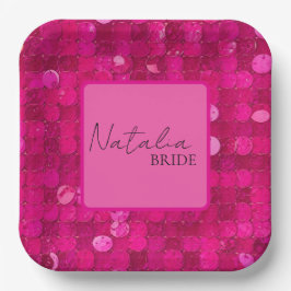 Plato De Papel Hot Pink Sequin 
