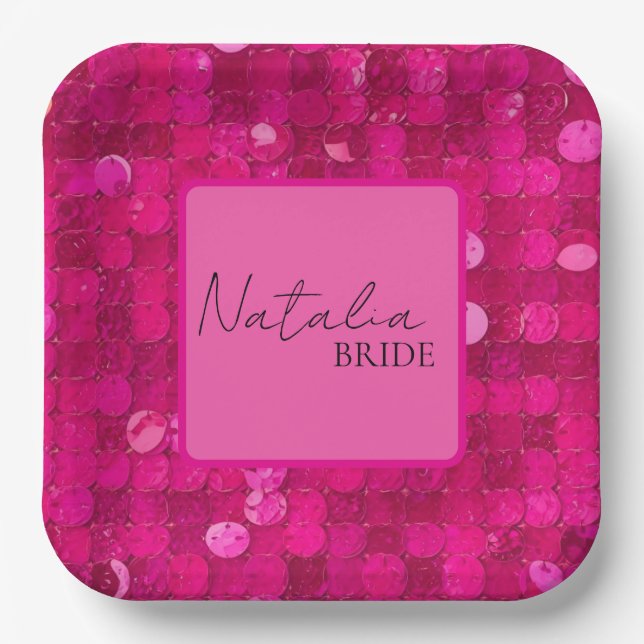 Plato De Papel Hot Pink Sequin  (Anverso)