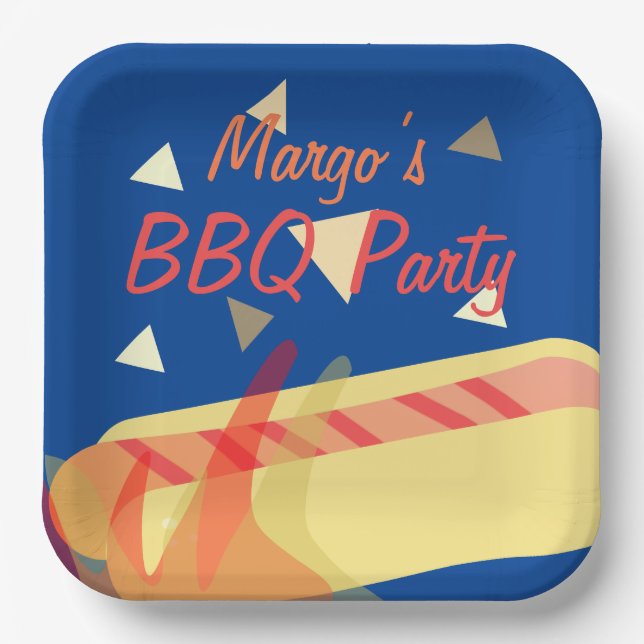 Plato De Papel Hotdog Cookout BBQ Birday Party Blue (Anverso)