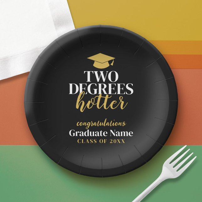 Plato De Papel Hotter de dos grados - Nombre - Graduación de oro  (Custom Graduation Paper Plate)