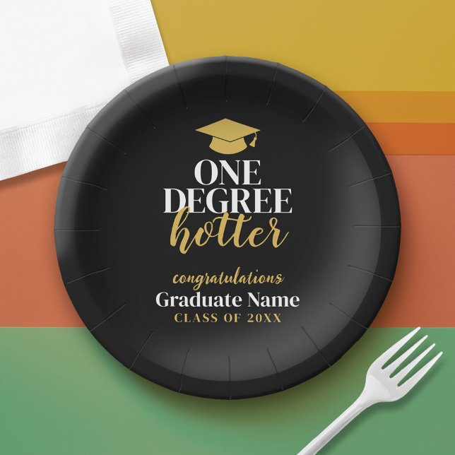 Plato De Papel Hotter de un grado - Oro negro - Graduación (Custom Graduation Paper Plate)