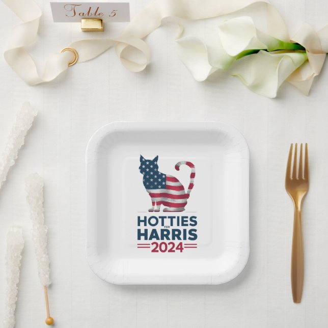 Plato De Papel Hotties For Harris 2024 Cat Ladies Kamala Harris (Boda)