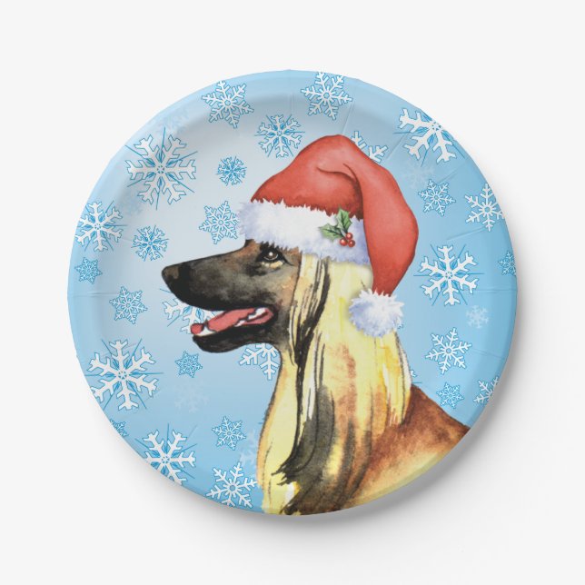 Plato De Papel Hound afgano navidades (Anverso)