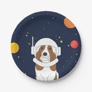 Plato De Papel Hound Dog Astronauta Animal con casco espacial