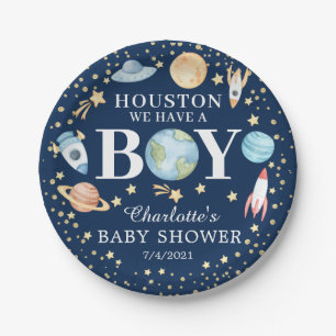 Plato De Papel Houston Tenemos Un Chico Baby Shower 7" Placa