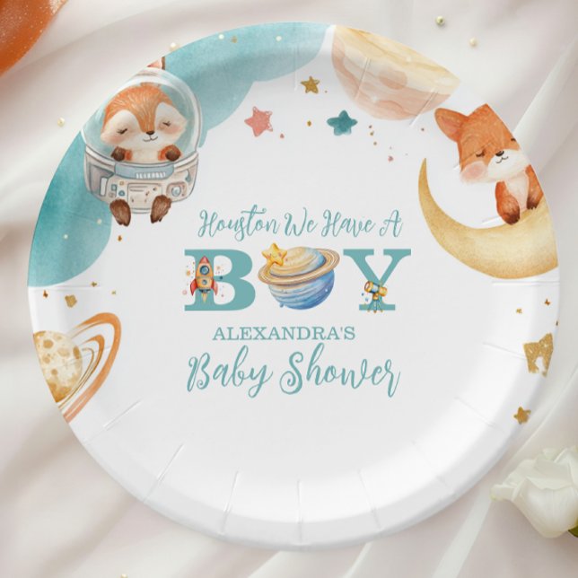 Plato De Papel Houston Tenemos Una Baby Shower De Boy Space (Subido por el creador)